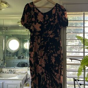 Chic Black and Pink Floral Midi Dress